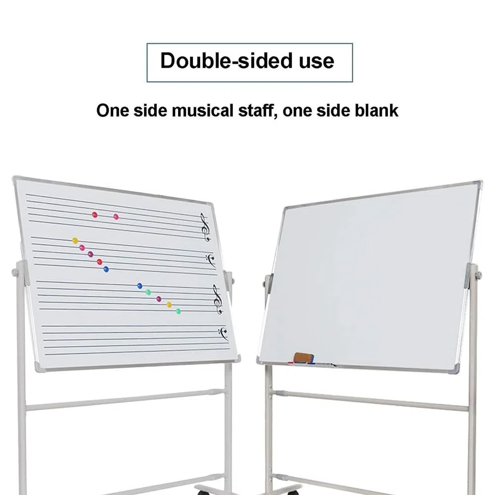 Verstellbare, doppelseitige Whiteboard-Tafel mit Notenlinien, 70 x 100 cm, abwischbare Magnettafel, Musiklehrmittel mit Schwamm, ideal für Pädagogen und Musiker.