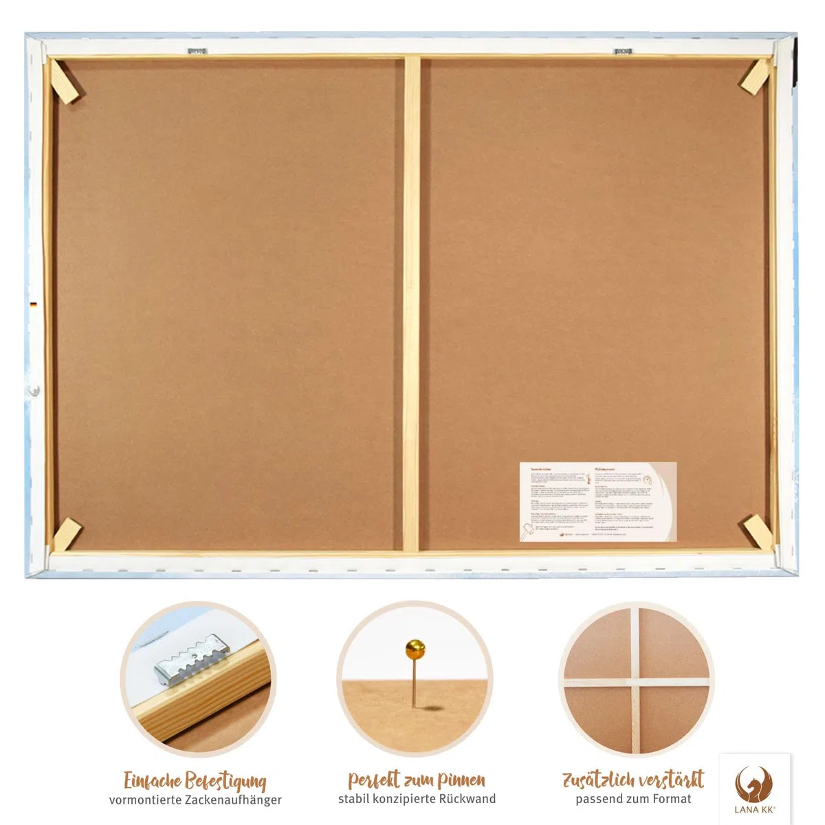 LANA KK - Premium Pinnwand Weltkarte - Natur - Deutsch - in 100 x 70 cm, stabile Rückwand zum Pinnen inkl. Starterkit - Leinwand-Kunstdruck Wandbild Landkarte XXL