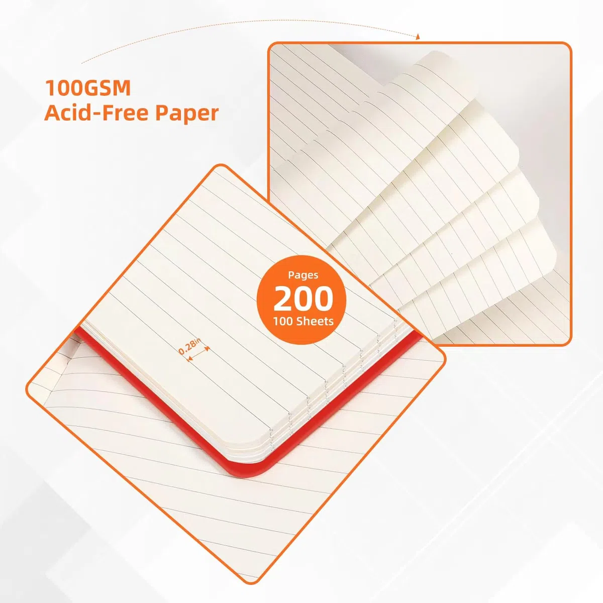 BOSSAND Liniertes Tagebuch-Notizbuch, 6 Stück, A5, Tagebücher zum Schreiben, 200 Seiten, 100 g/m² dickes, klassisches liniertes Papier, Hardcover, 21 x 14,6 cm, 6 Farben