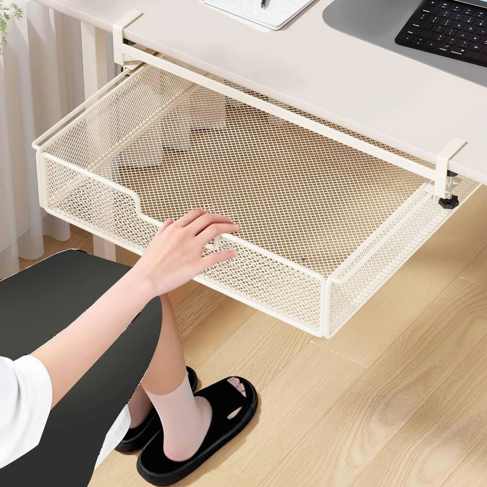 Dieser Schubladenorganizer für unter den Schreibtisch, eine ausziehbare Aufbewahrungslösung, ein platzsparendes Schreibtischaccessoire, weiß, perfekt für das Homeoffice, Bürobedarf, einen au
