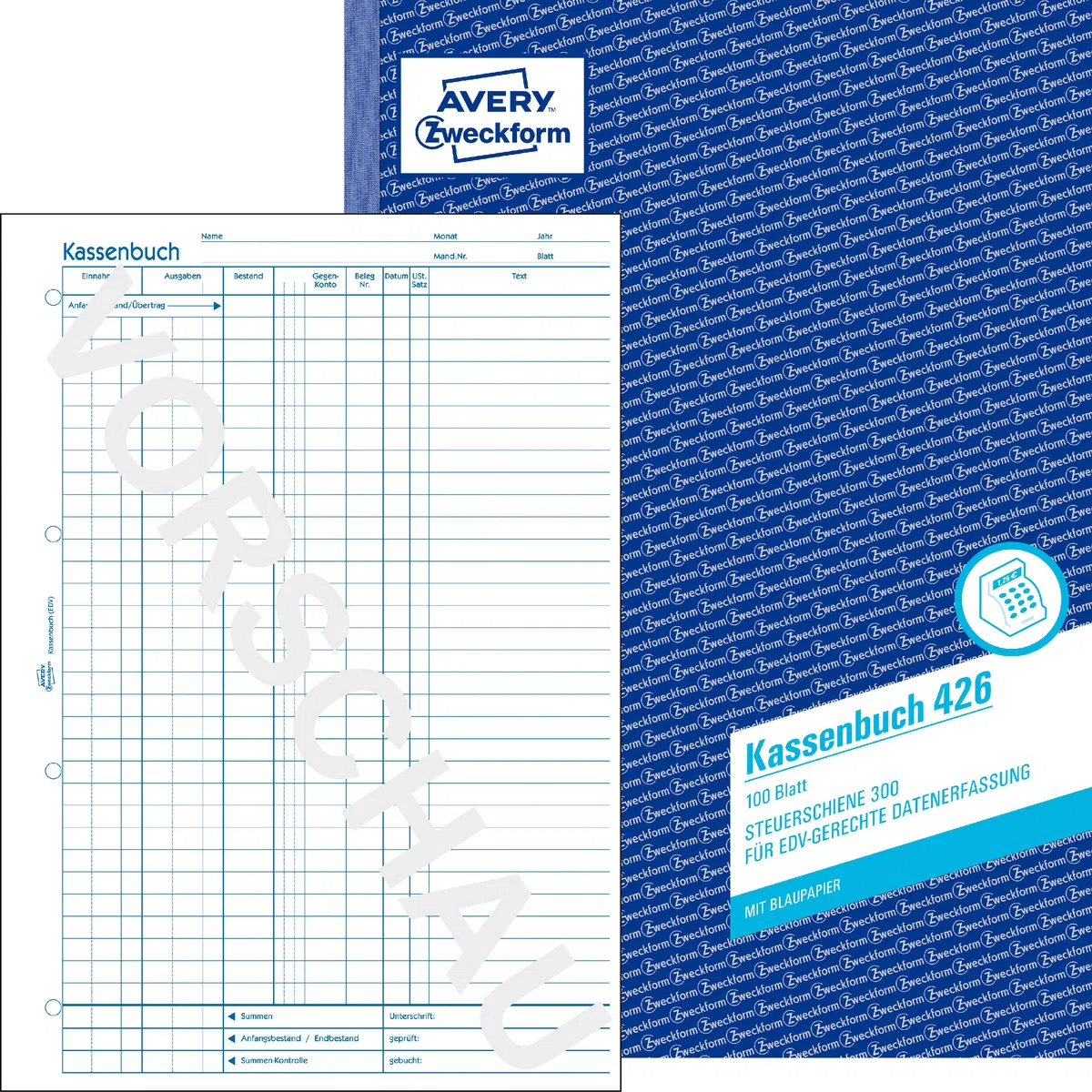 AVERY Zweckform 426 Kassenbuch (A4, nach Steuerschiene 300, von Rechtsexperten geprüft, für Deutschland zur ordnungsgemäßen, kostengünstigen Buchführung, 100 Blatt) 10er Pack