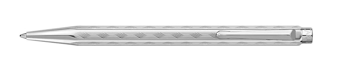 Caran d'Ache 849 ECRIDOR TRESSÉ Set Platinierter Kugelschreiber mit Messingschaft und Lederetui, Sonderedition, 8902.024