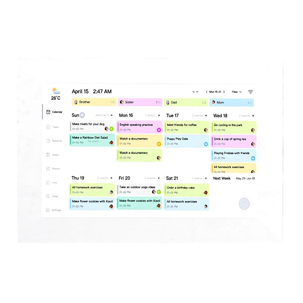 Digitaler Kalender, 10,1-Zoll-WiFi-Touchscreen-Familienplaner