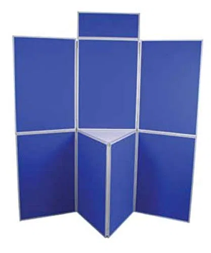 Faltdisplay Kits -Traditionelle interne Präsentation Büro Schulinstitut (7 Panel (mit einzelnen Kopf- und Dreieck Tischplatte) Blau / Grau) - Folding Display Kits -Traditional internal presentation office school institute (7 Panel (With Single Header and