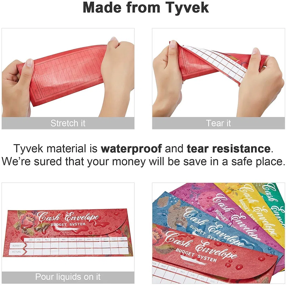 CXBDDF Geldumschläge, Geldumschläge, Geldumschläge mit Budgetblättern, wasserdicht, 12 Stück
