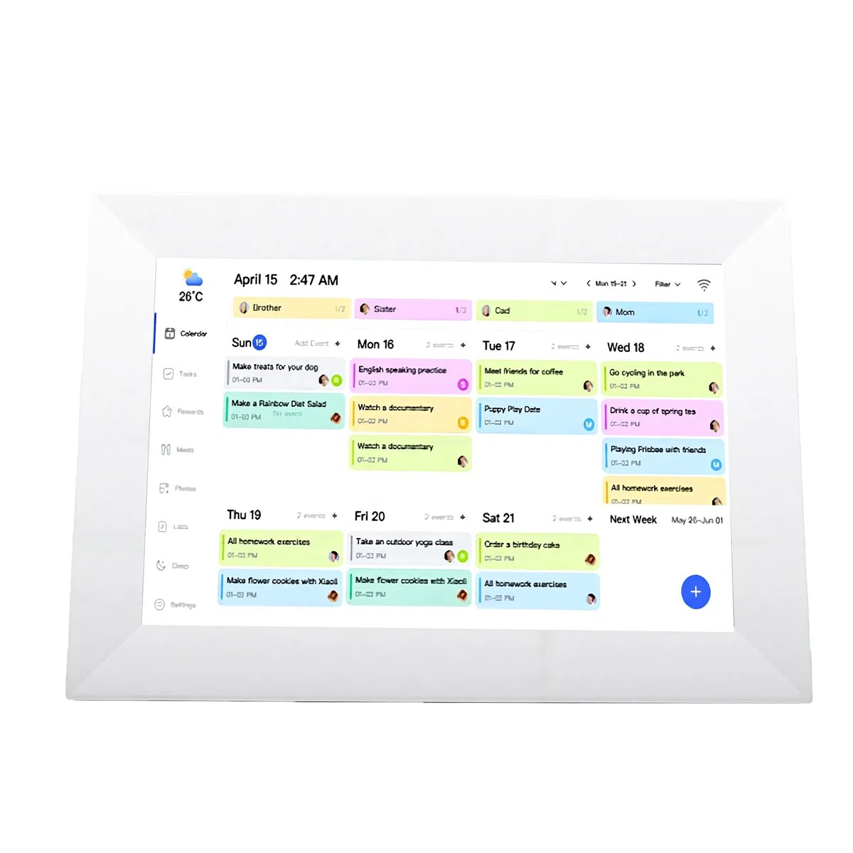Digitaler Kalender, 10,1-Zoll-WiFi-Touchscreen-Familienplaner