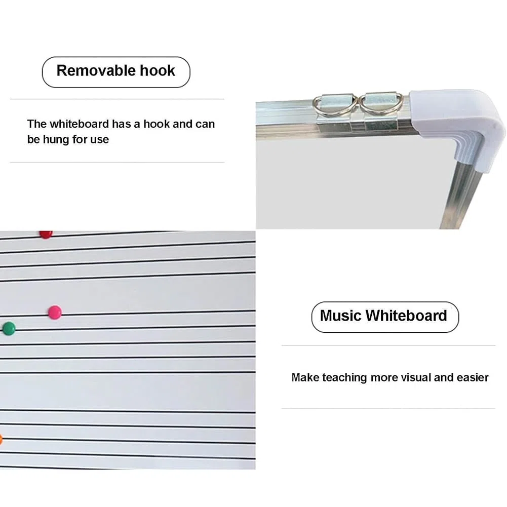 Verstellbare, doppelseitige Whiteboard-Tafel mit Notenlinien, 70 x 100 cm, abwischbare Magnettafel, Musiklehrmittel mit Schwamm, ideal für Pädagogen und Musiker.