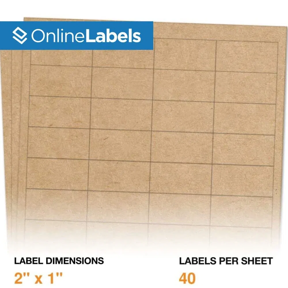 Aufkleberetiketten für ätherische Ölflaschen – 2 x 1 braune Kraftpapier-Rechteck-Etiketten – 4.000 Stück – 100 Blatt – Tintenstrahl-/Laserdrucker – Online Labels