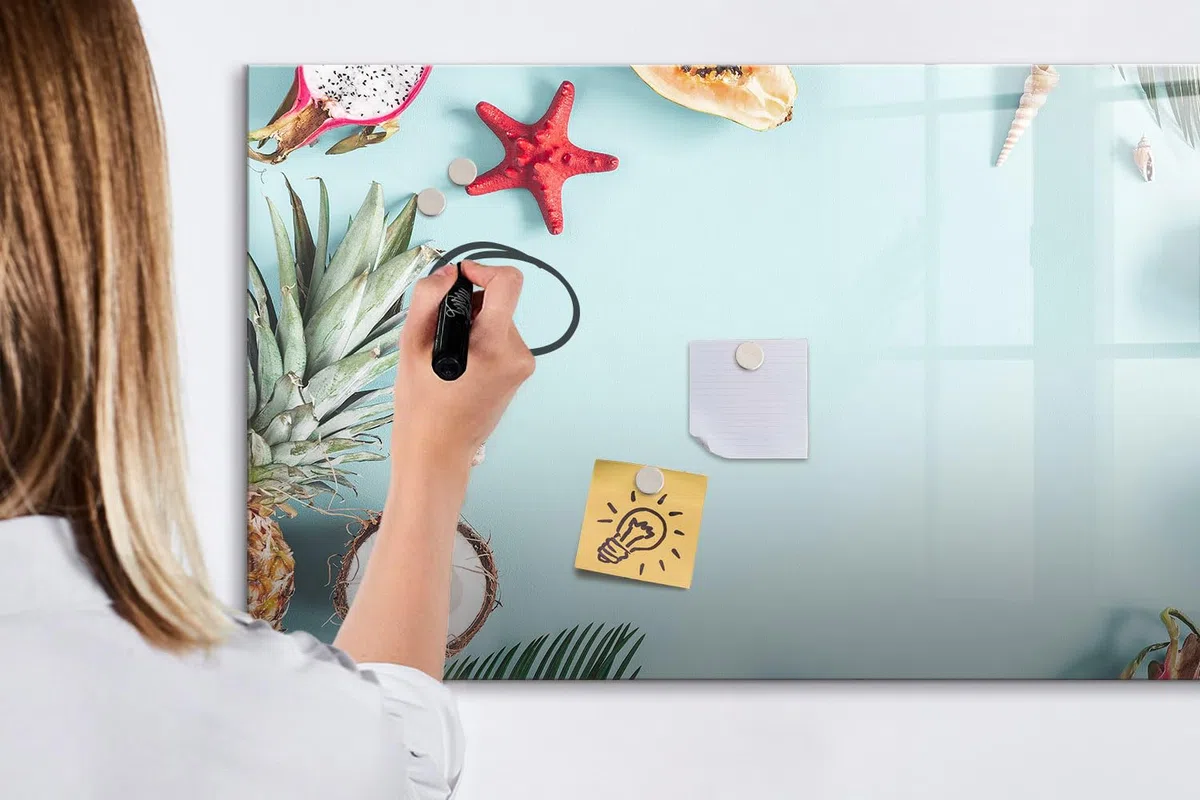 Magnetisches Glasboard mit starken Neodym-Magneten & Marker-Set | Abwischbar, modern & langlebig | Perfekt für Büro, Besprechungen & Homeoffice- 120x60 - Sommerliche Zusammensetzung