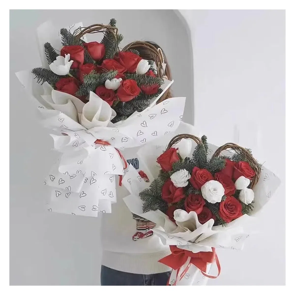 JGHITROME Blumenstrauß Geschenkpapier Rose Blume Papier Geschenk 20pcs Herz Bouquet Geschenkpapier Wasserdicht Dekoratives Papier Blumen Geschenkpapier Blumenverpackungsmaterialien Geschenkpapier